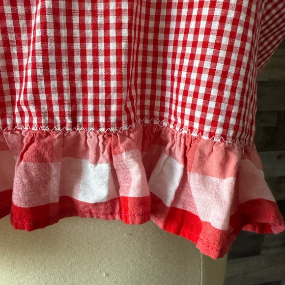 Handmade red gingham plaid ruffle trim top large festival boho garden party - Picture 4 of 10